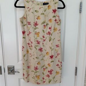 Ann Taylor Silk Floral Mini Dress in Cream and Red